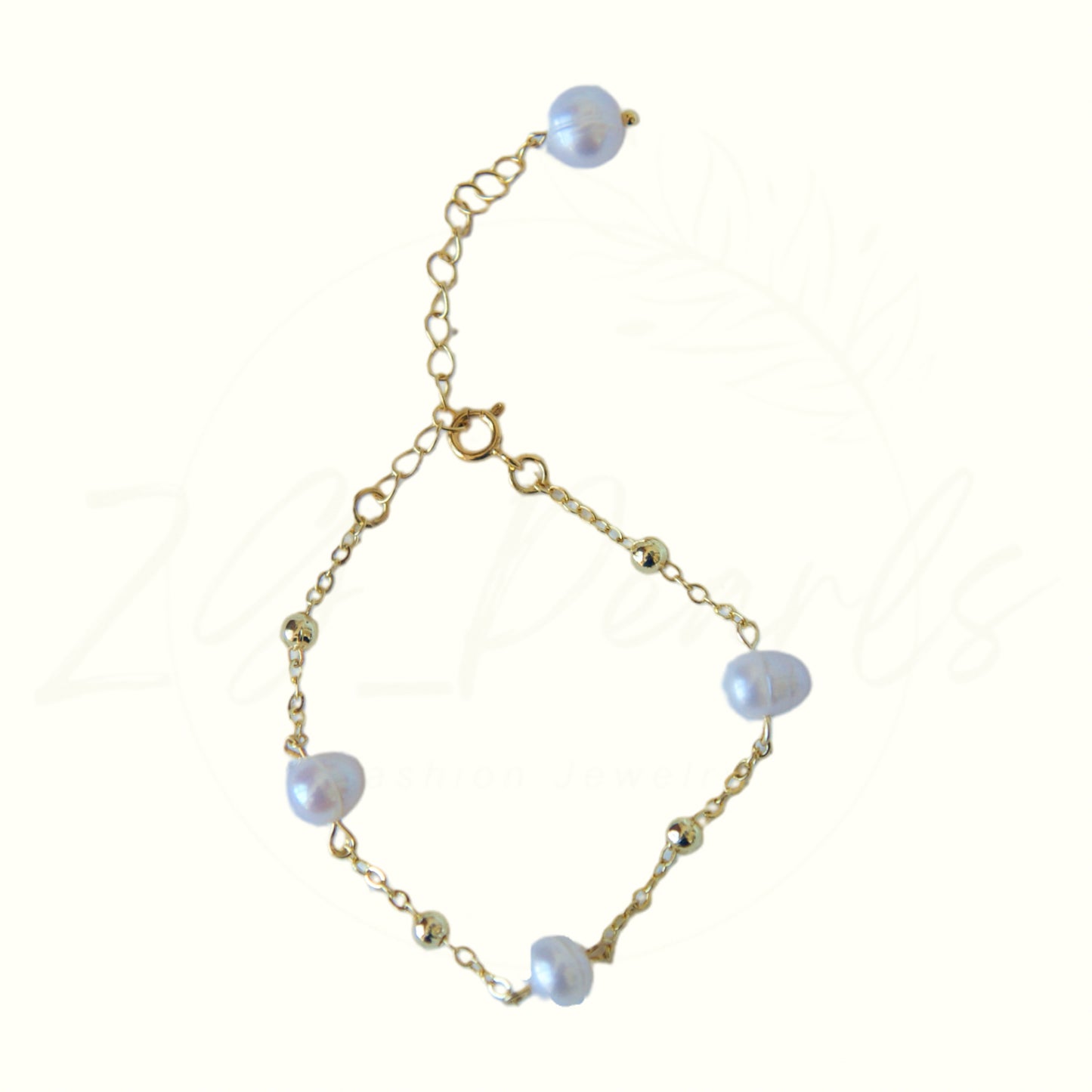 Geometric Gold Bead & Pearl Adjustable Bracelet