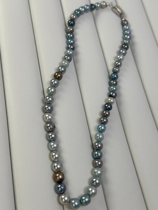 Japanese Akoya Seawater Pearls Necklace mixed colors- RARELY