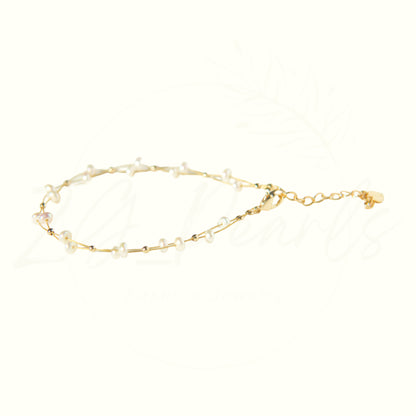 Twisted Gold Wire & Freshwater Pearl Adjustable Bracelet