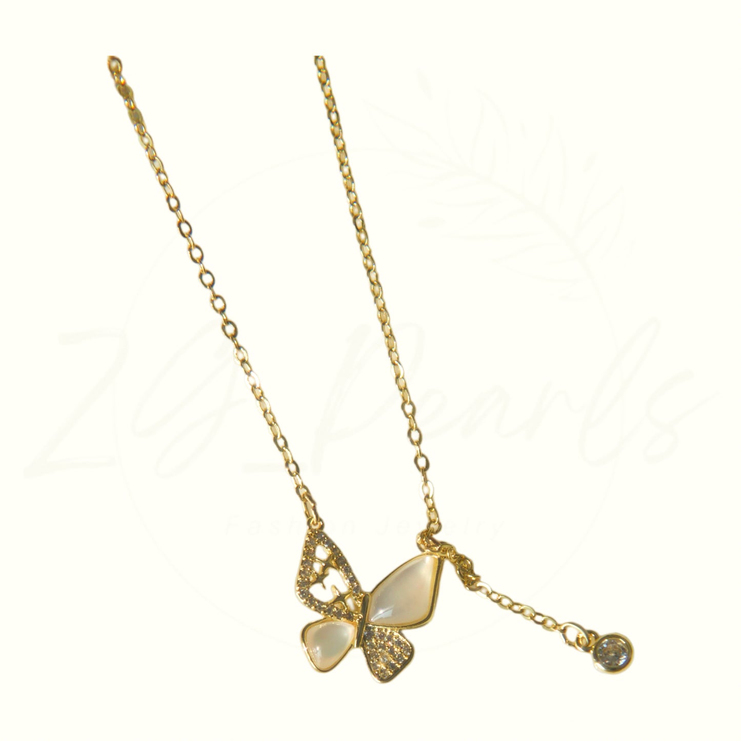 Butterfly Mother-of-Pearl & Zircon Pendant Necklace