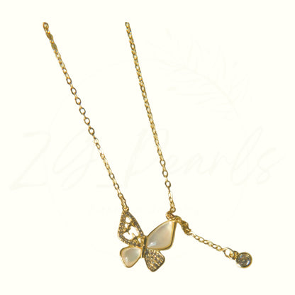 Butterfly Mother-of-Pearl & Zircon Pendant Necklace