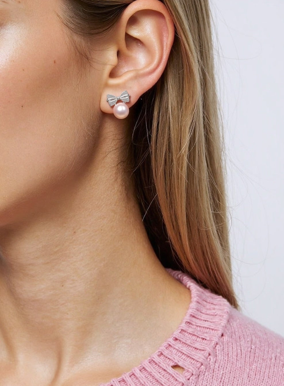 Belle Bow Pearl Studs - ZG_PearlsS925/Sterling SliverZG_PearlsSterling silverSilver