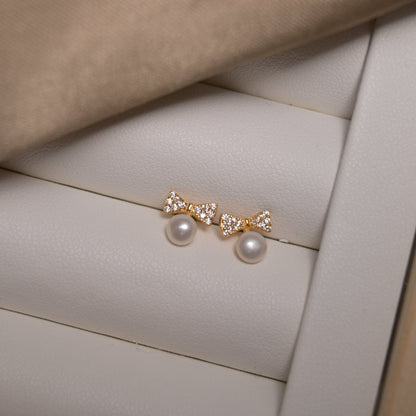 Chérie Bow Pearl Studs - ZG_PearlsS925/Sterling SliverZG_PearlsSterling silverGold