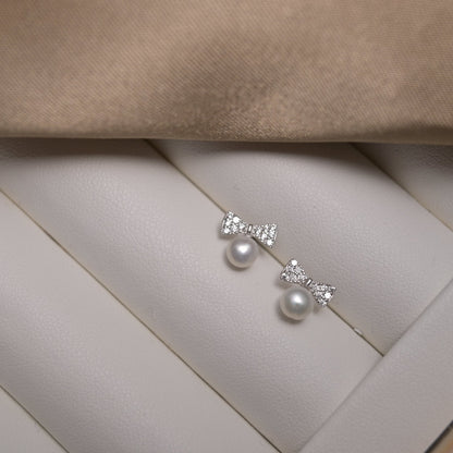 Chérie Bow Pearl Studs - ZG_PearlsS925/Sterling SliverZG_PearlsSterling silverSilver