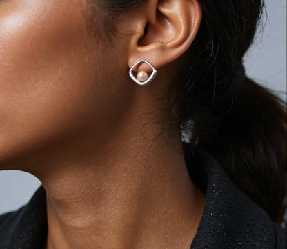 Halo Frame Pearl Studs - ZG_PearlsS925/Sterling SliverZG_PearlsSterling silverSilver